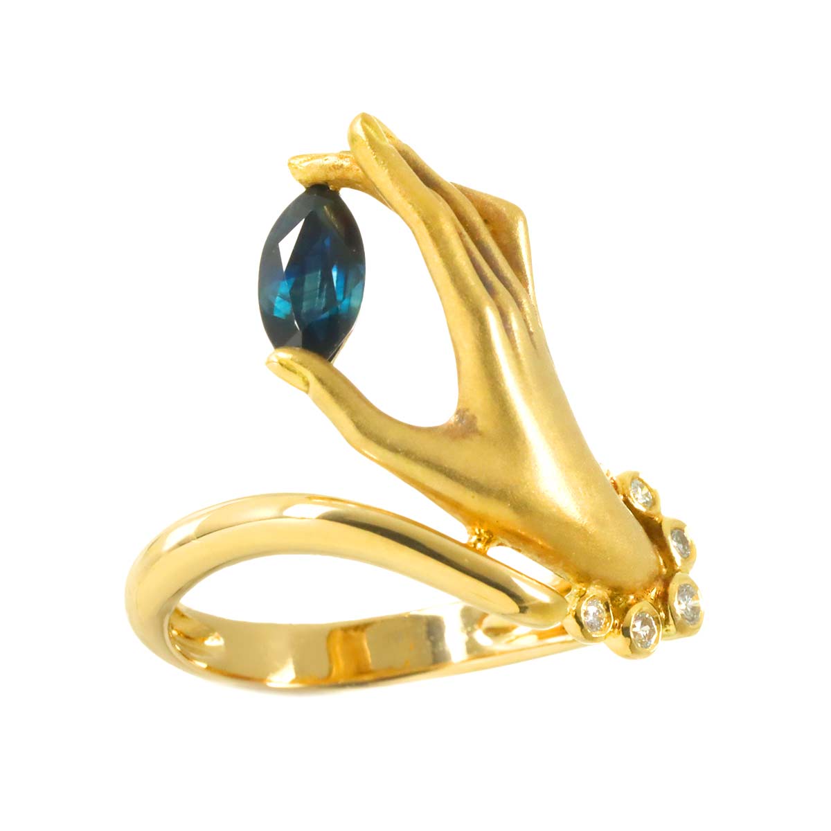 Sapphire Diamond Ring K18 YG 750 Size5.75-6(US)