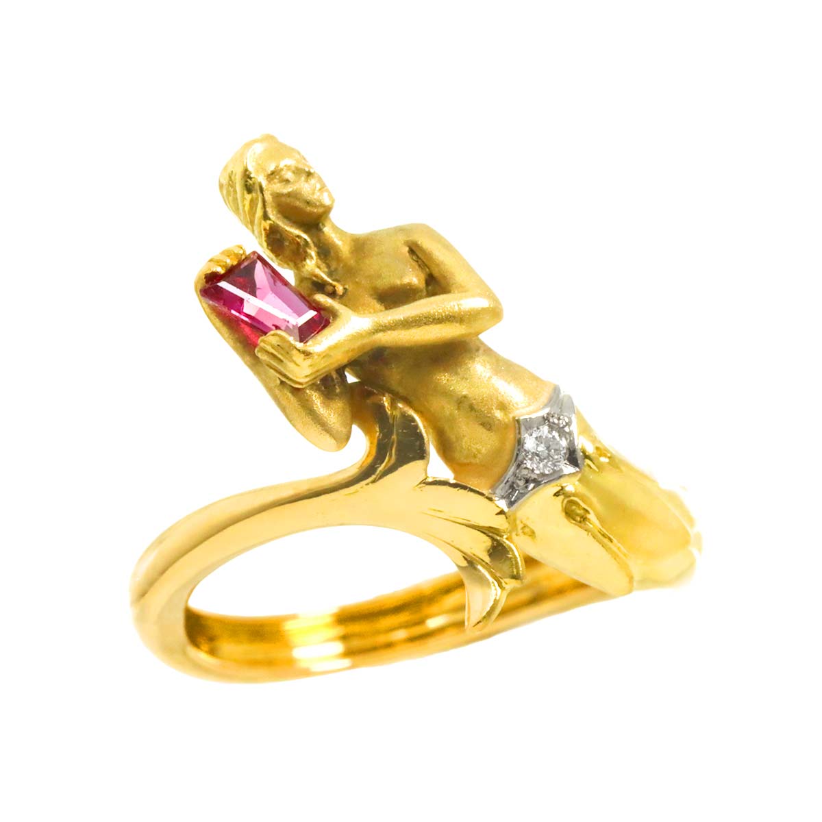 Ruby Diamond Ring 18K YG 750 Size6-6.25(US)