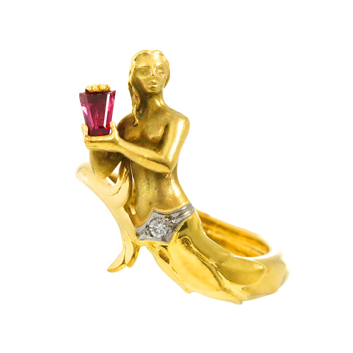 Ruby Diamond Ring 18K YG 750 Size6-6.25(US)