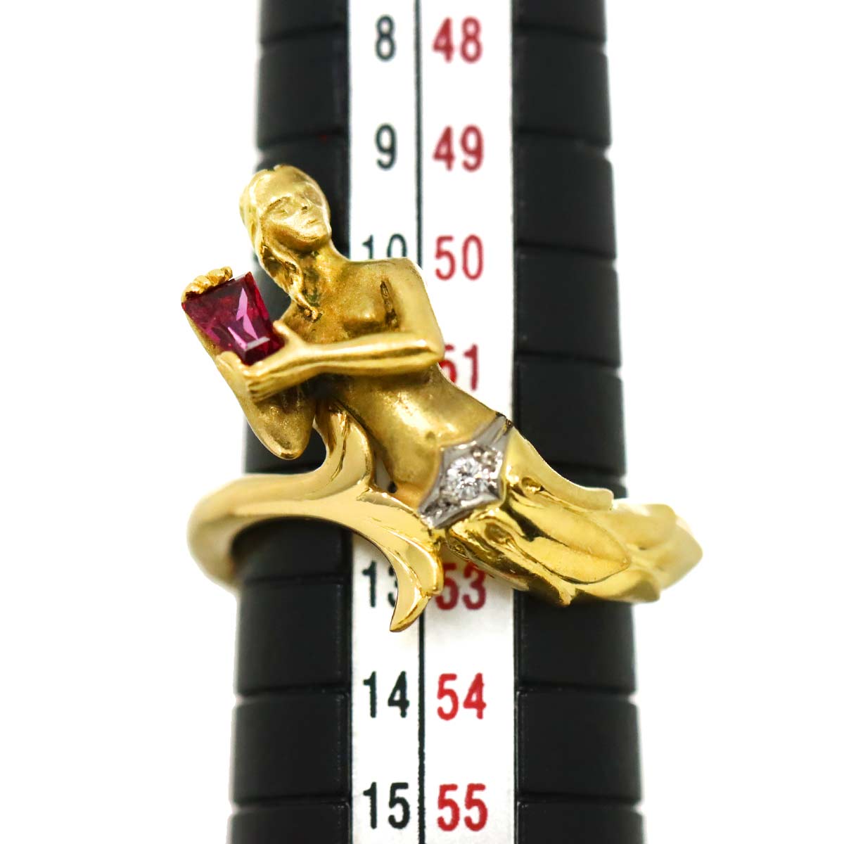 Ruby Diamond Ring 18K YG 750 Size6-6.25(US)