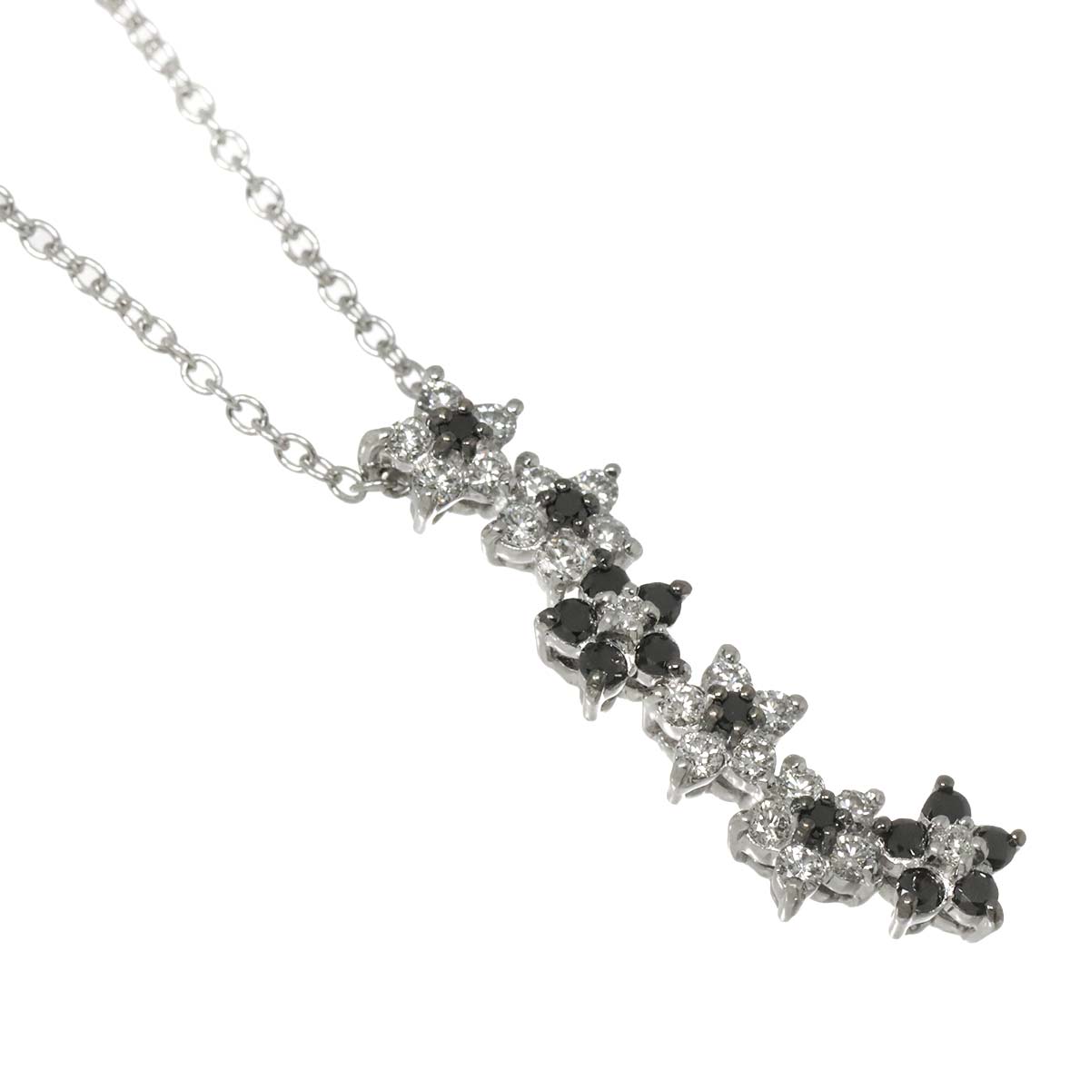 Flower motif Diamond 0.38ct/0.24ct Necklace 18K WG 750