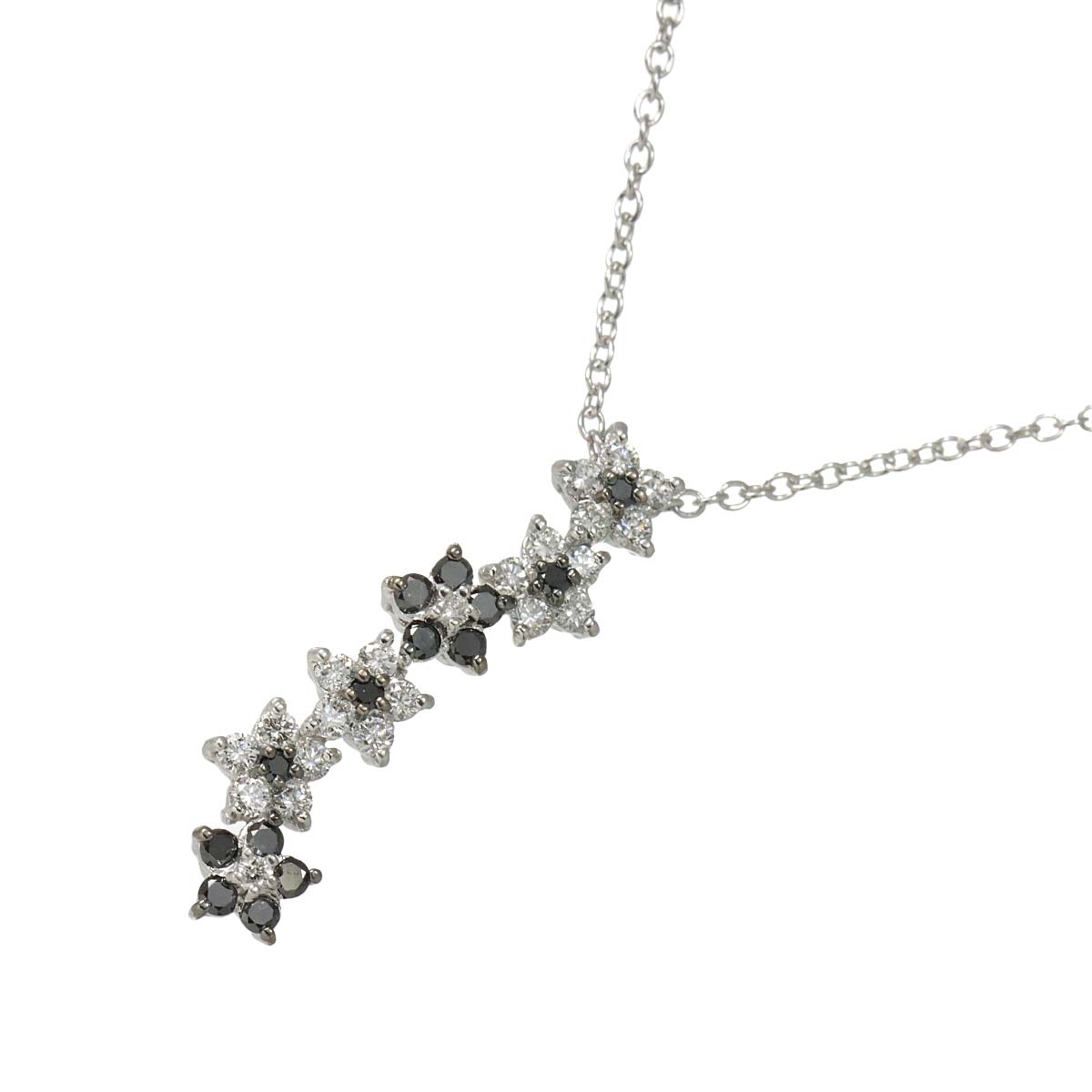 Flower motif Diamond 0.38ct/0.24ct Necklace 18K WG 750