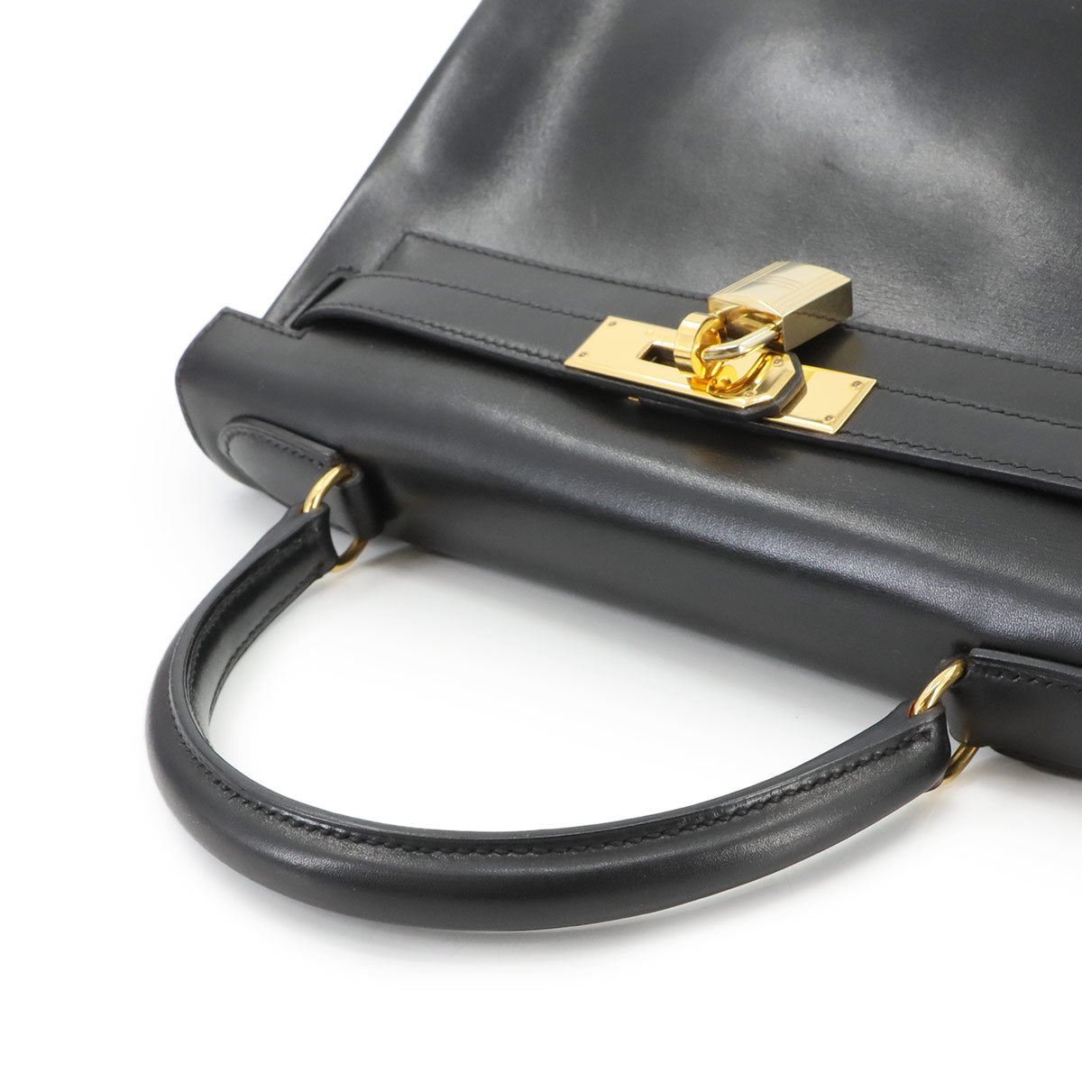 HKelly 28 Box Calf Leather Black 2way Hand Shoulder Bag Purse