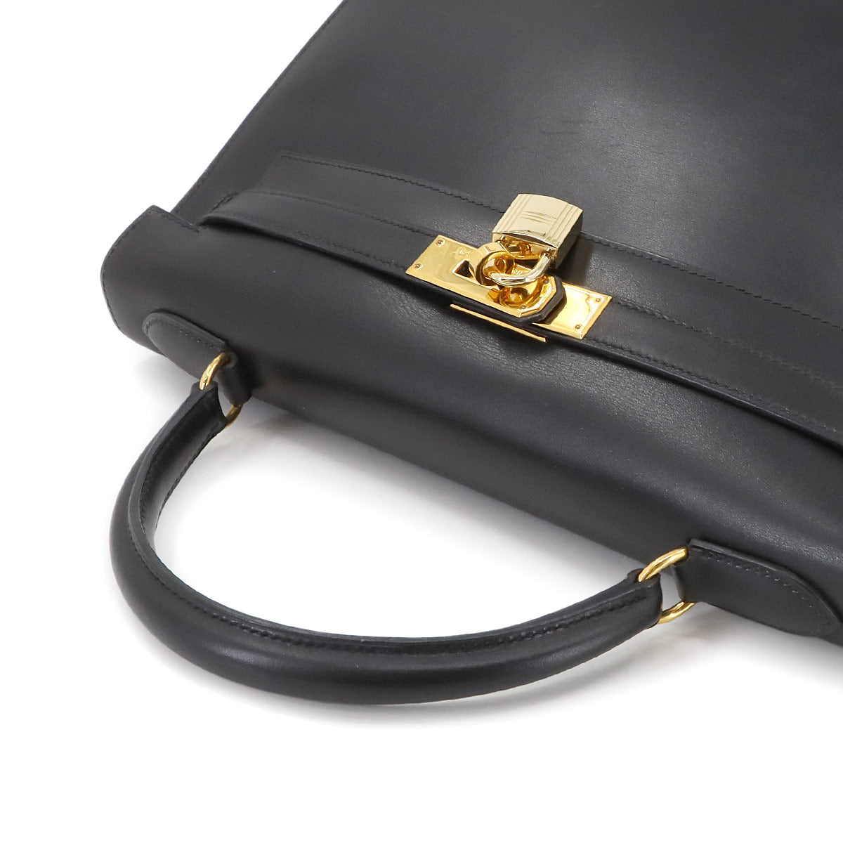 Kelly 32 Box calf Black 2way Hand Shoulder Bag Purse