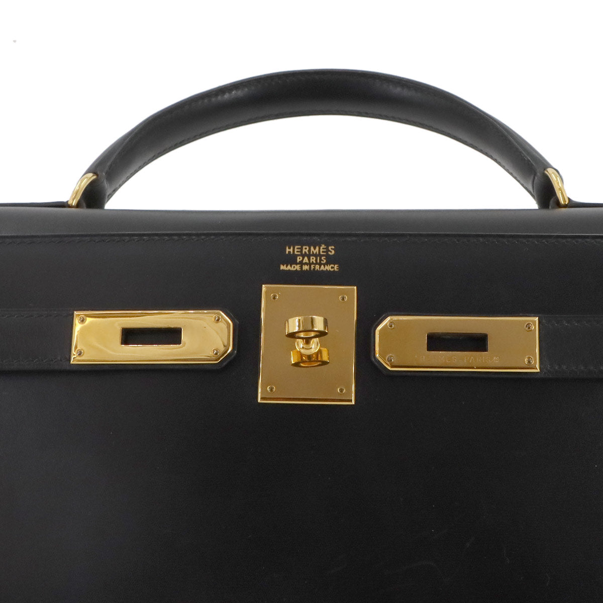 Kelly 32 Box calf Black 2way Hand Shoulder Bag Purse