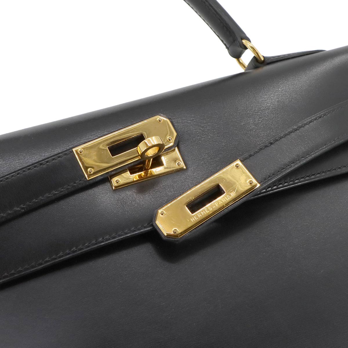 Kelly 32 Box calf Black 2way Hand Shoulder Bag Purse