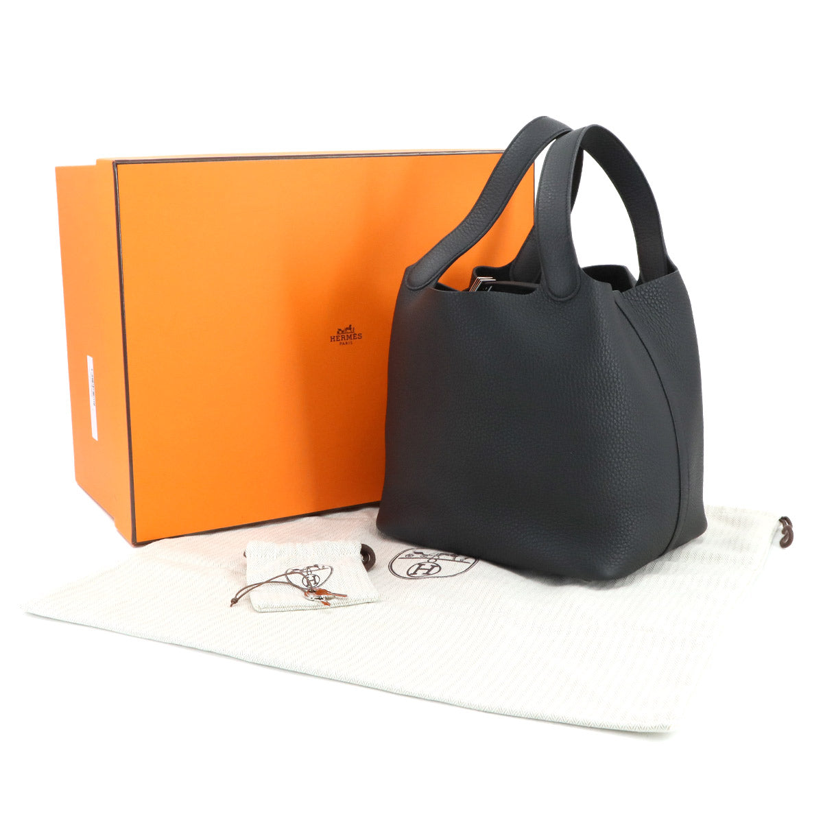 Picotin Lock MM Hand Bag Taurillon Clemence Black Purse