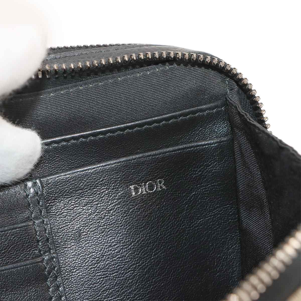 Zipped Pouch Shoulder Bag Canvas Leather Navy Purse