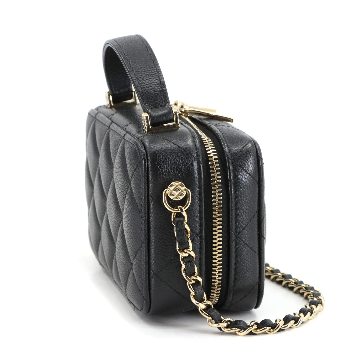 Matelasse Mini Vanity Hand Shoulder Bag Leather Black AP2634