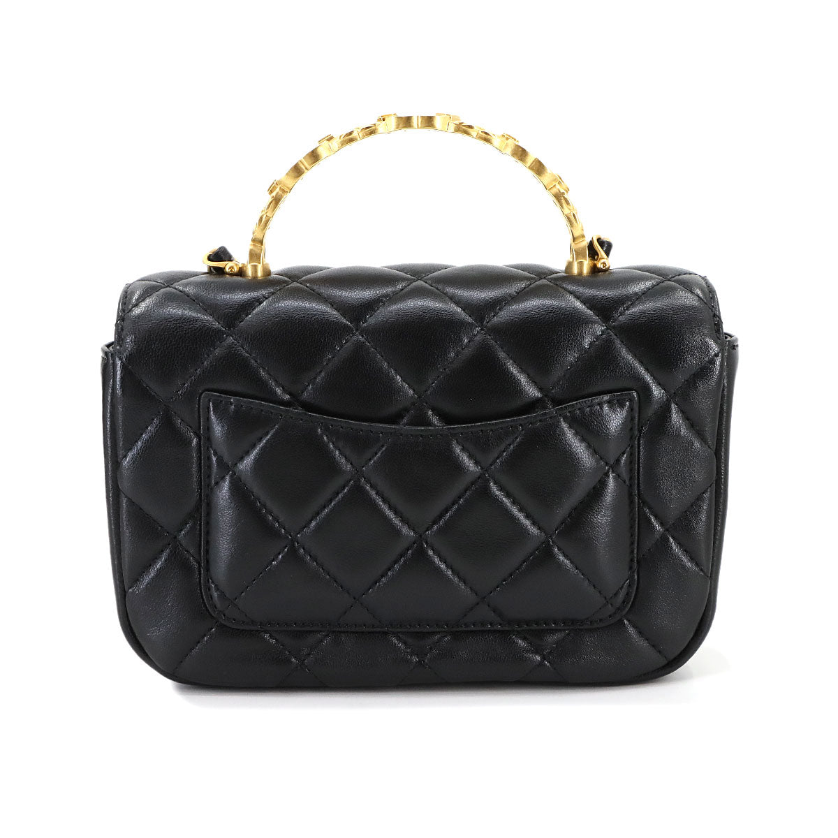 Matelasse Top Handle Hand Chain Shoulder Bag Leather Black