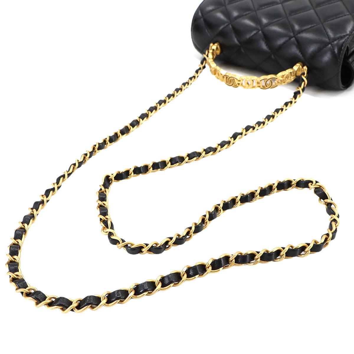 Matelasse Top Handle Hand Chain Shoulder Bag Leather Black