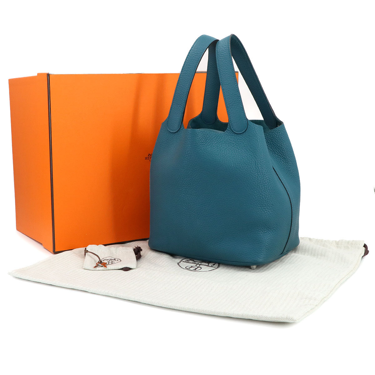 Picotin Lock MM Hand Bag Taurillon Clemence Vert Bosphore