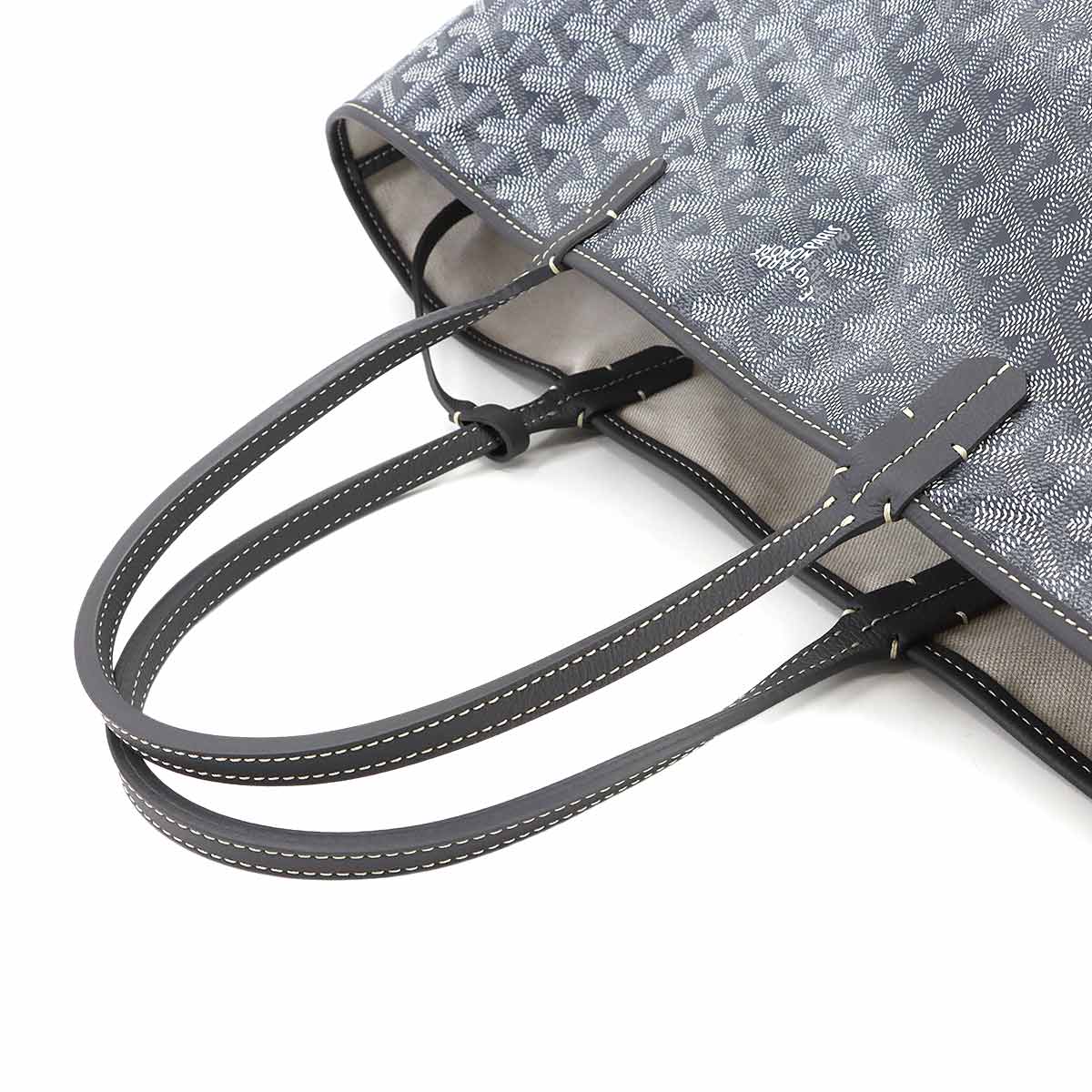 GOYARD Saint Louis PM Tote Bag PVC Leather Gray Herringbone Unisex