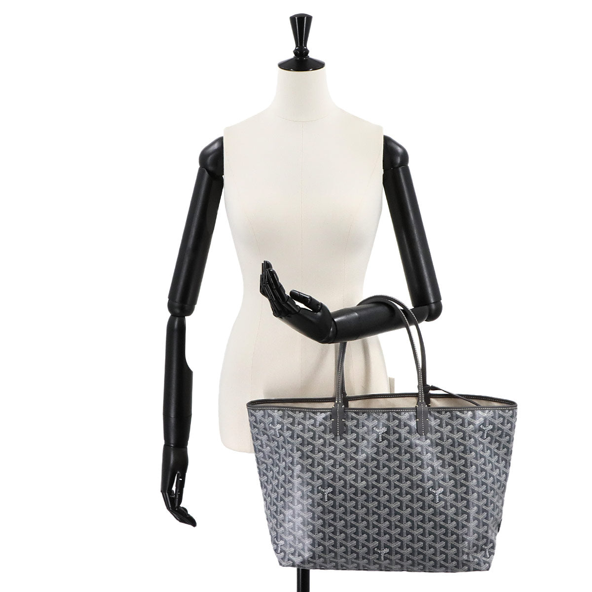 GOYARD Saint Louis PM Tote Bag PVC Leather Gray Herringbone Unisex
