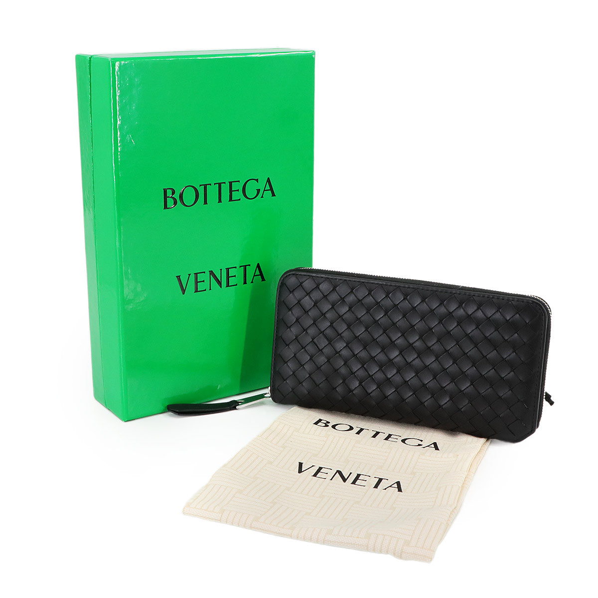 Intrecciato Piccolo Zipped Around Wallet Leather Black