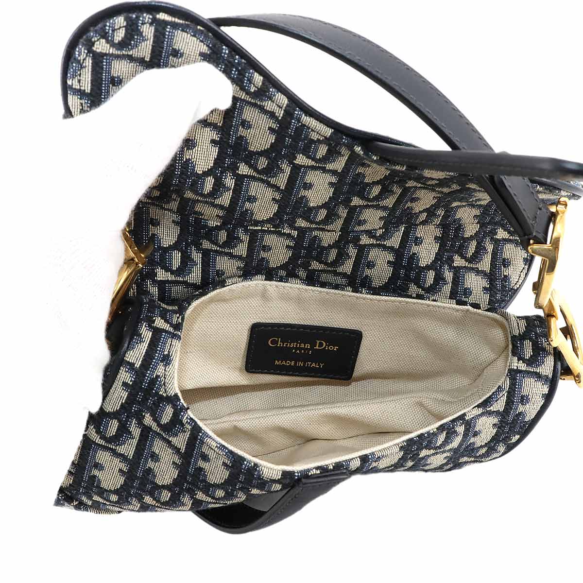 Saddle Mini Hand Bag Canvas Leather Navy M0447CTZQ