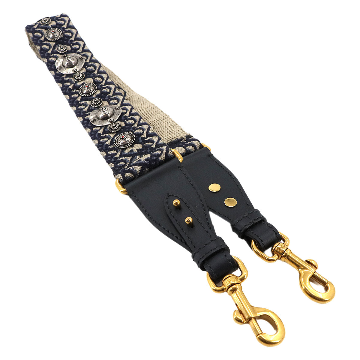 Oblique Shoulder Strap Canvas Leather Navy Accessory