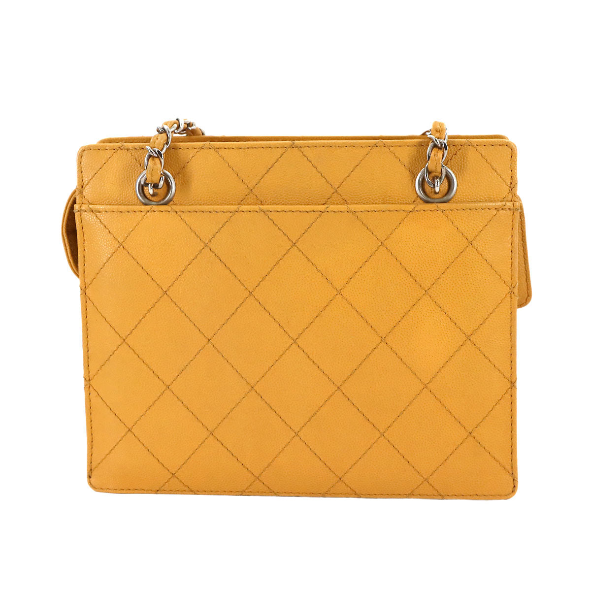 Matelasse Chain Hand Bag Leather Yellow Vintage Purse