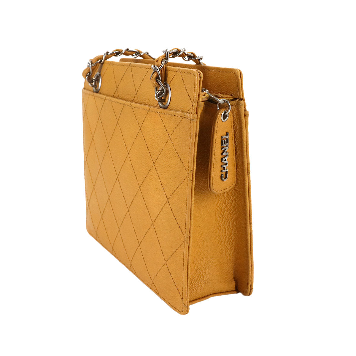 Matelasse Chain Hand Bag Leather Yellow Vintage Purse