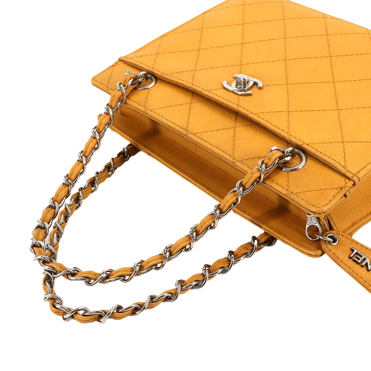 Matelasse Chain Hand Bag Leather Yellow Vintage Purse