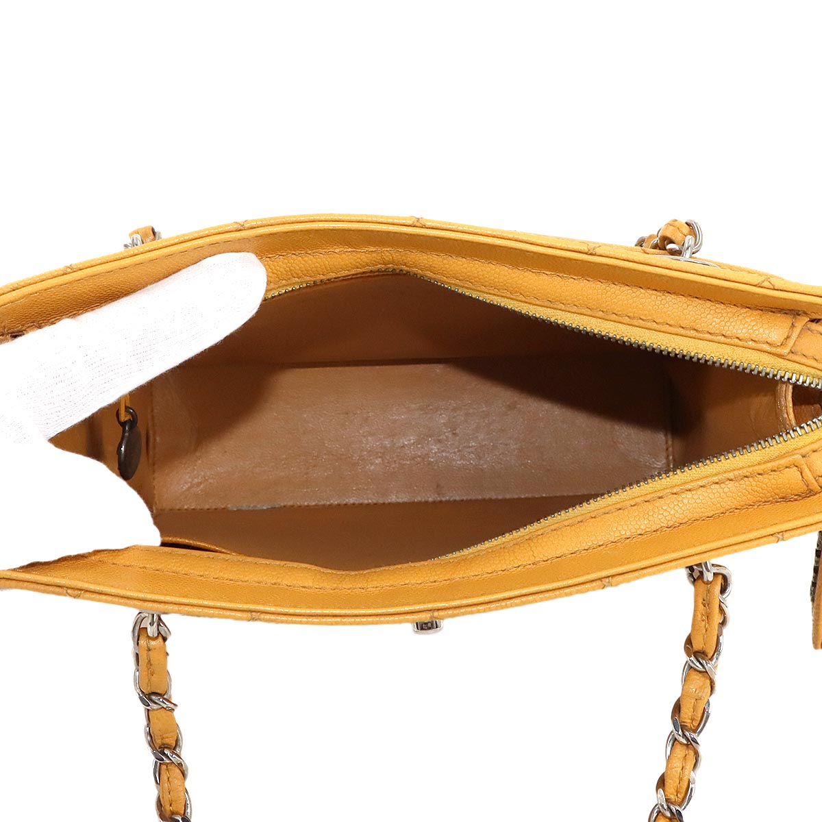 Matelasse Chain Hand Bag Leather Yellow Vintage Purse