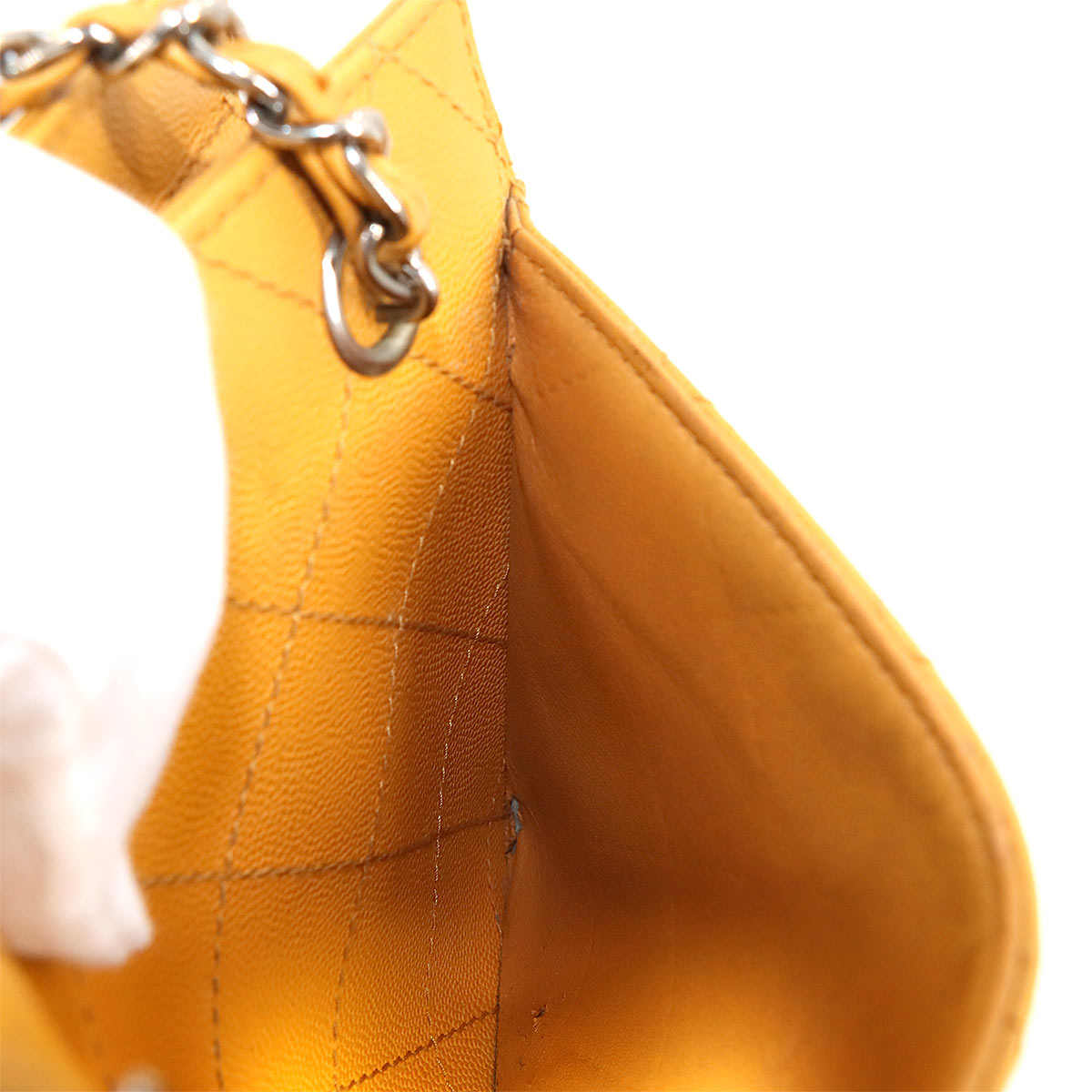 Matelasse Chain Hand Bag Leather Yellow Vintage Purse