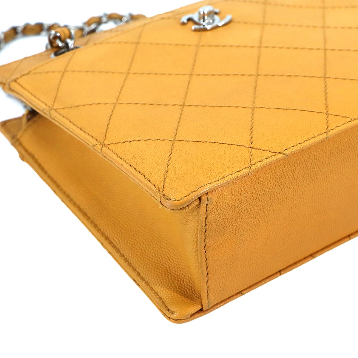 Matelasse Chain Hand Bag Leather Yellow Vintage Purse