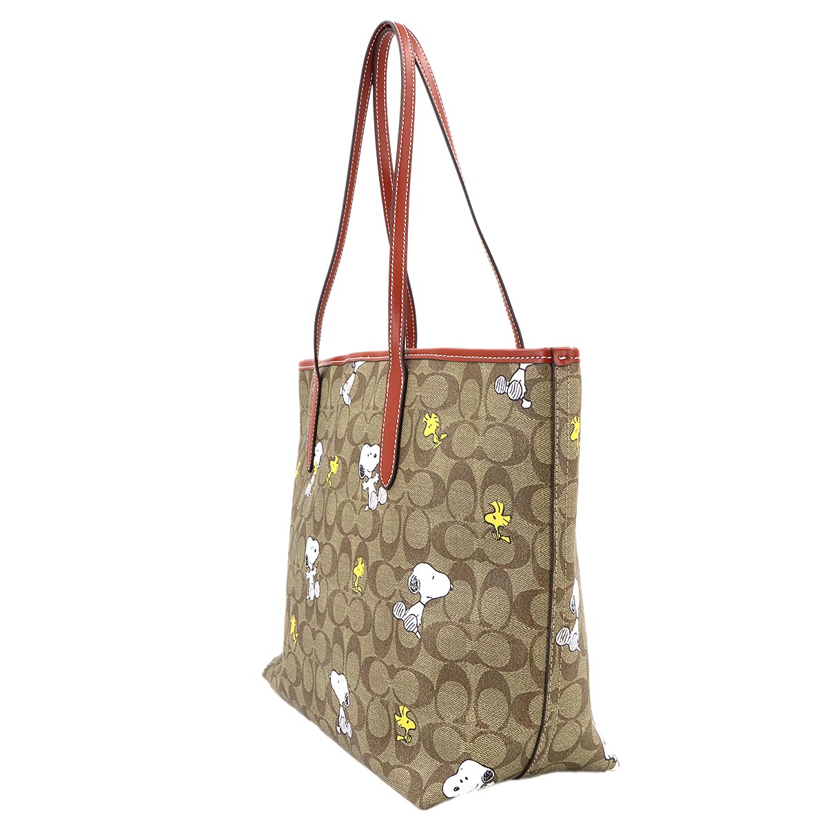 Peanuts City Tote Bag PVC Leather Snoopy Beige Multicolor Purse