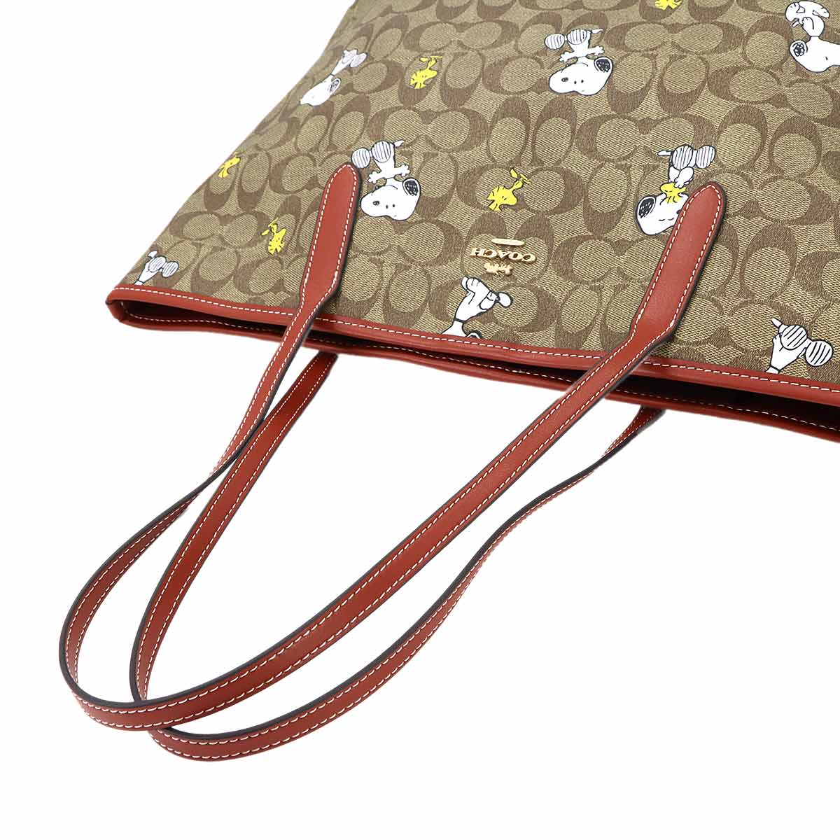 Peanuts City Tote Bag PVC Leather Snoopy Beige Multicolor Purse