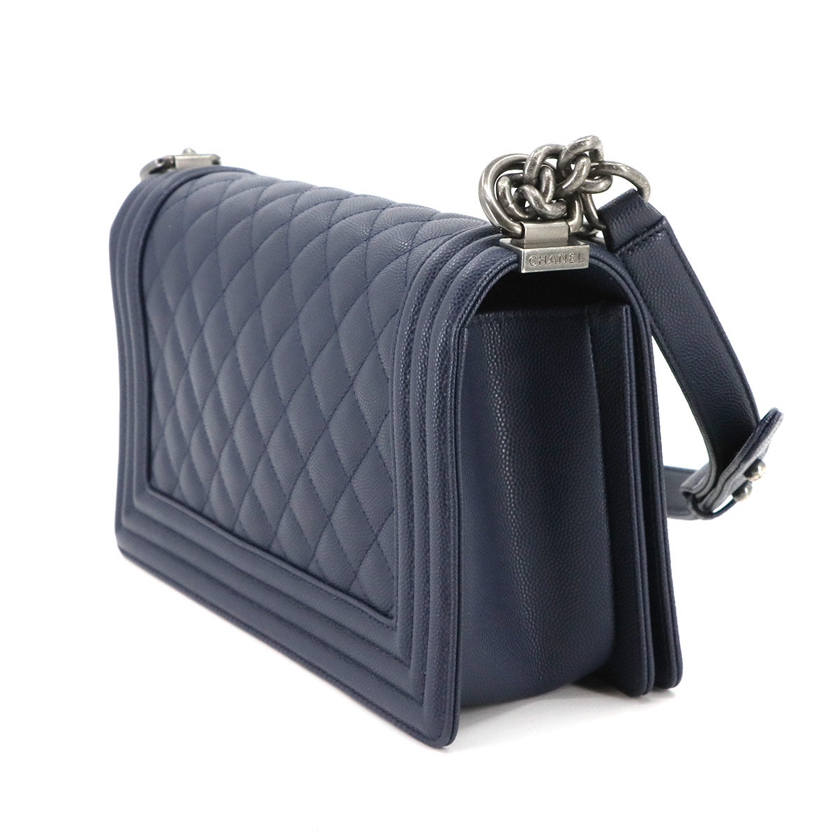 BOY CHANEL Chain Shoulder Bag Leather Navy A67086 Purse