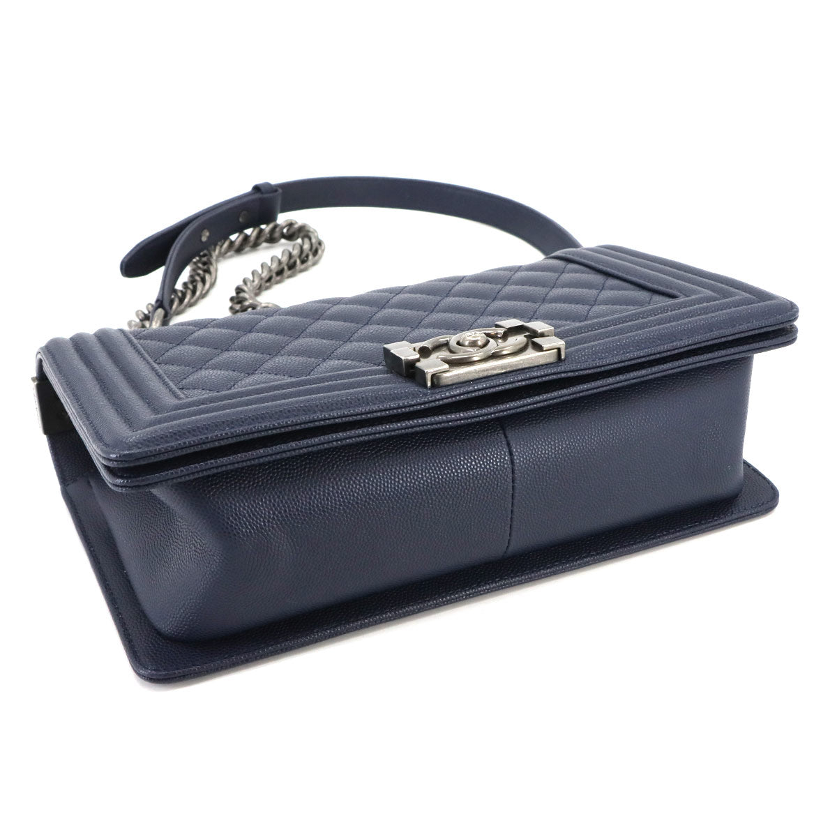 BOY CHANEL Chain Shoulder Bag Leather Navy A67086 Purse