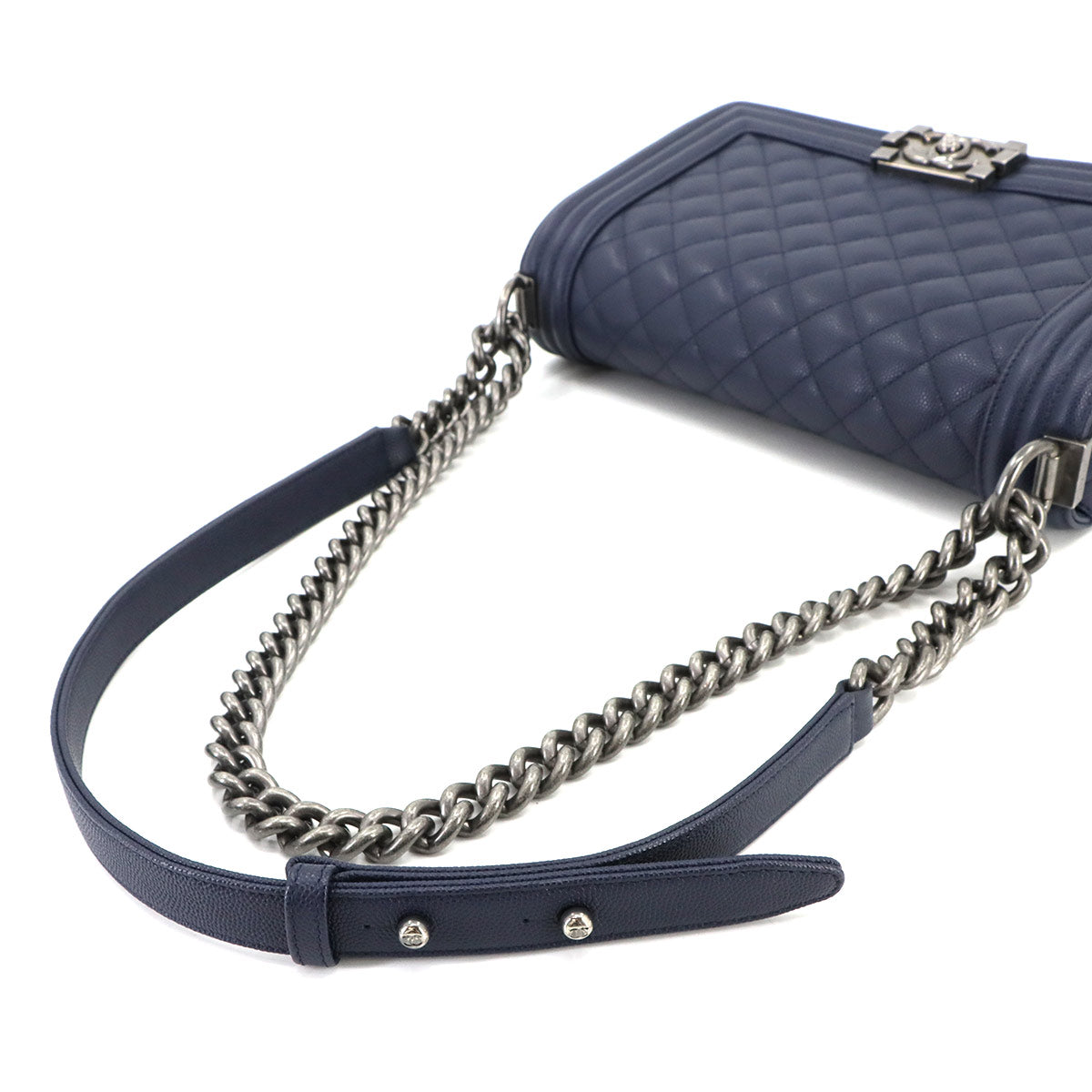 BOY CHANEL Chain Shoulder Bag Leather Navy A67086 Purse