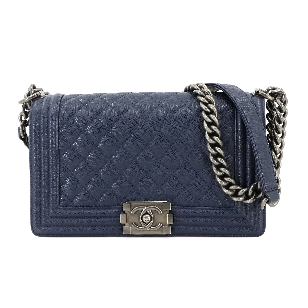 BOY CHANEL Chain Shoulder Bag Leather Navy A67086 Purse