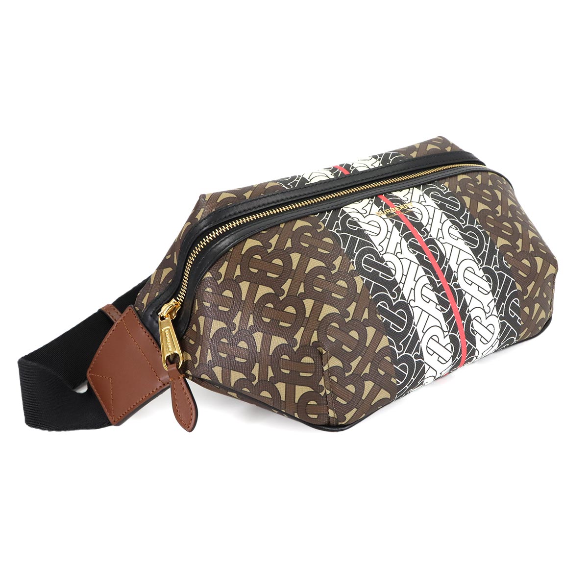 TB Monogram Stripe CrossBody Bag PVC Leather Brown Black