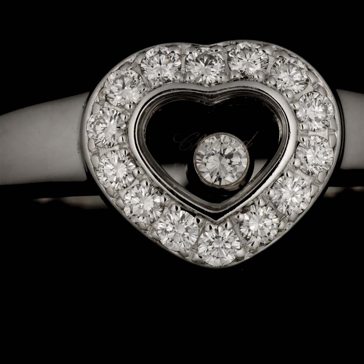 Happy Diamond Heart Ring 18K White Gold 750 Size6.75US)