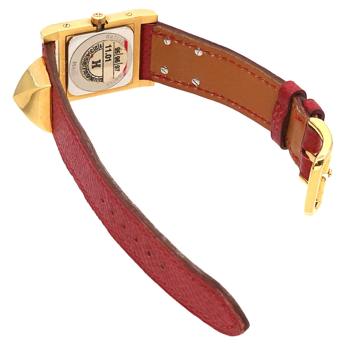 Medor Vintage pyramid Gold studs Quartz White Dial Ladies