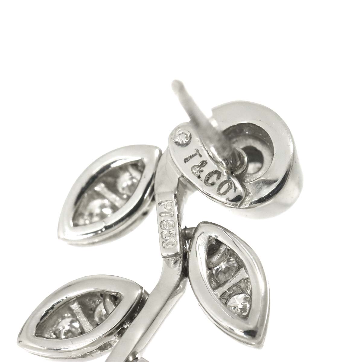 Leaf Diamond Earrings Pierced Pt