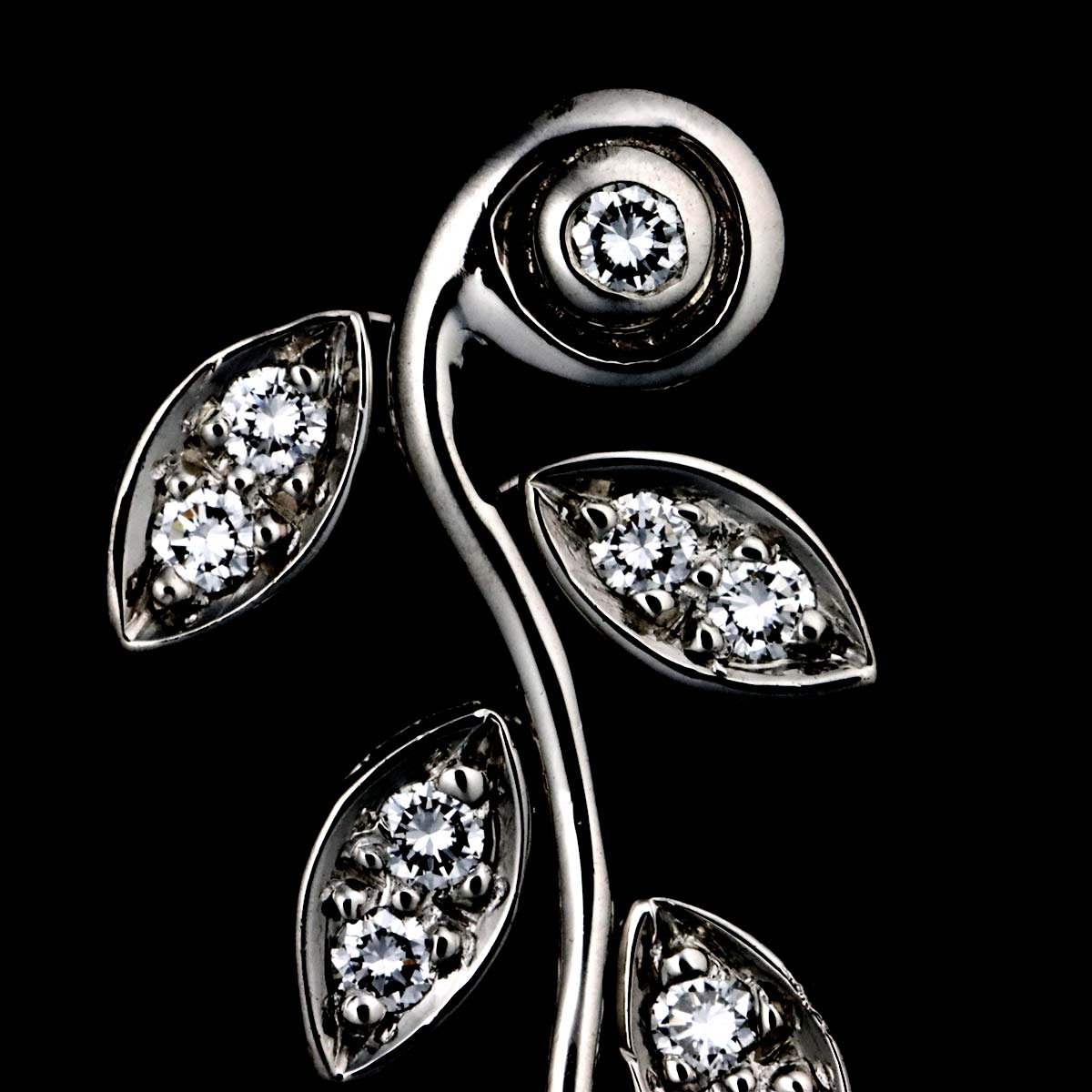 Leaf Diamond Earrings Pierced Pt