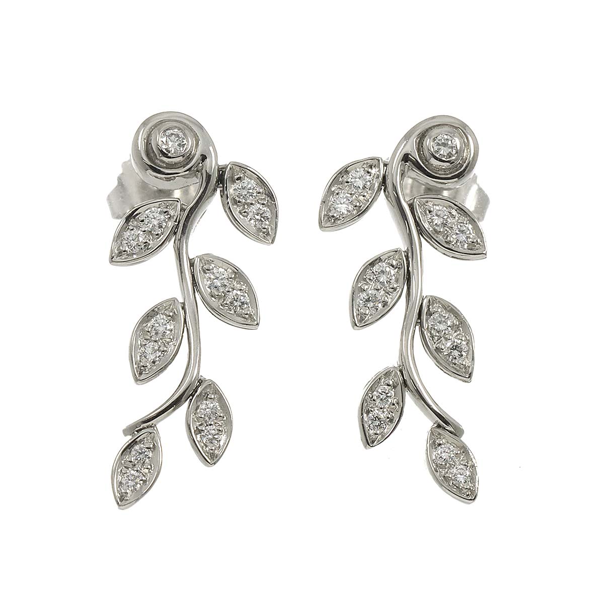 Leaf Diamond Earrings Pierced Pt