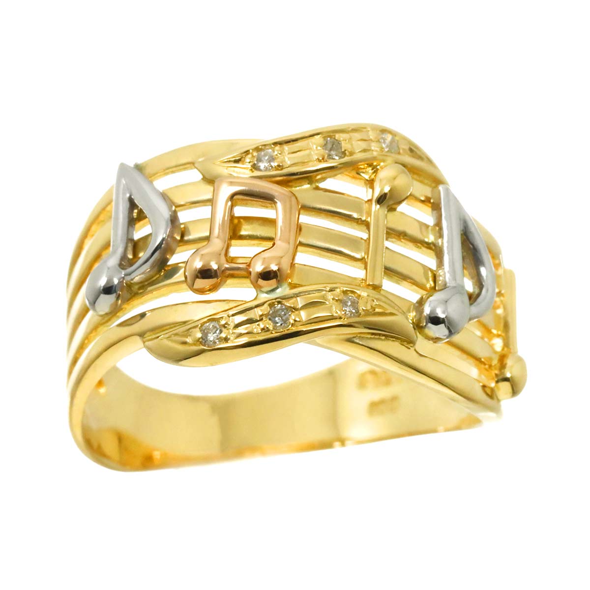 Diamond Ring 18K YG PG Pt Yellow Gold 750 Platinum Size5.75-6(US)