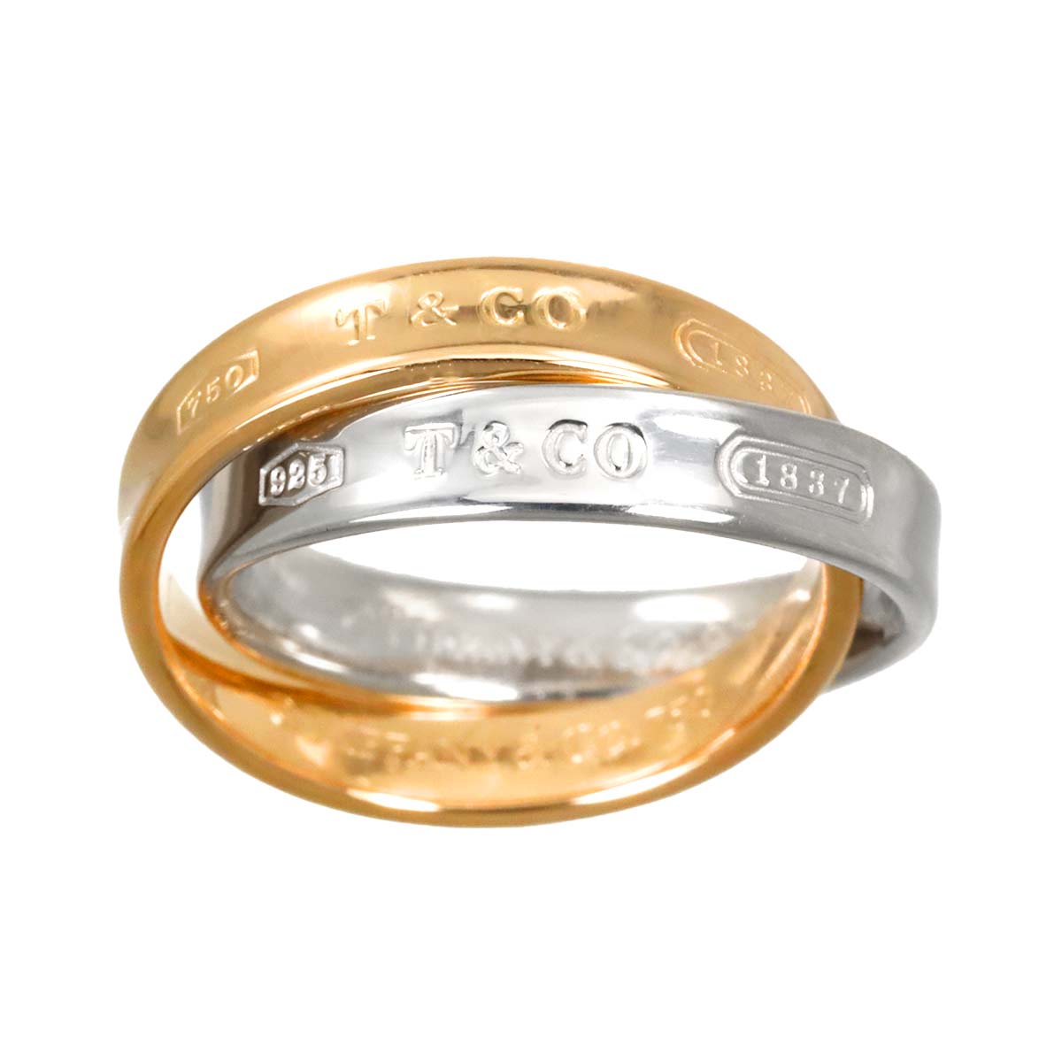 Interlocking Ring 18K PG 750 Silver 925 size4.75-5(US)