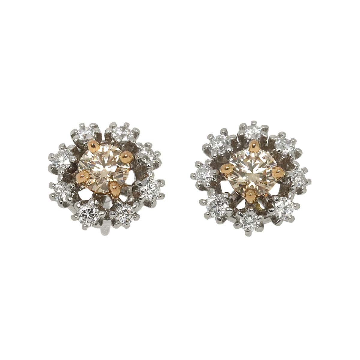 BrownDiamond 0.40ct Diamond 0.25ct Earring Pierced Pt 18K BD