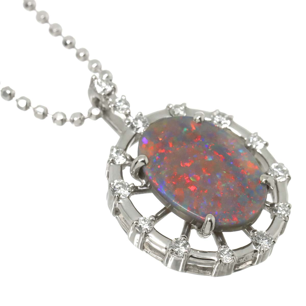 Black Opal 2.23ct Diamond 0.36ct Necklace Pt Platinum