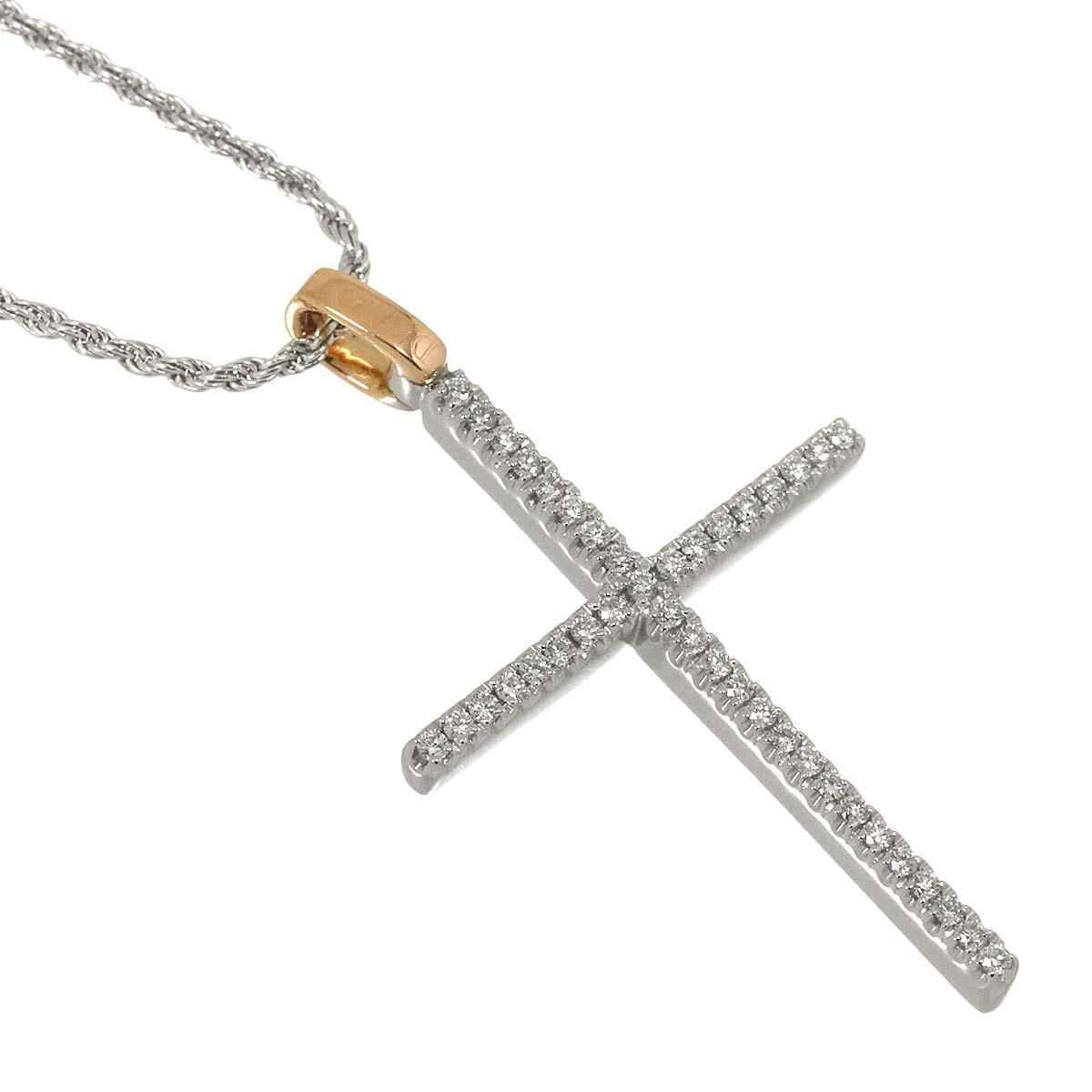 Mystery Cross Diamond Necklace 18K White Pink Gold 750