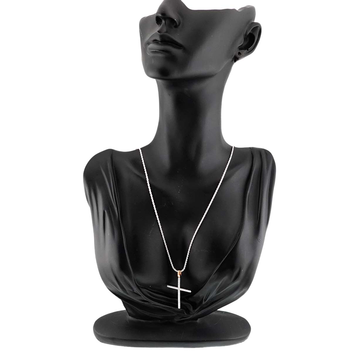 Mystery Cross Diamond Necklace 18K White Pink Gold 750