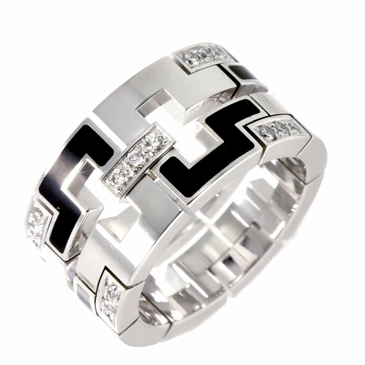 Dragon Padlock Diamond Enamel Ring 18K WG 750 Size53 6-6.25(US)