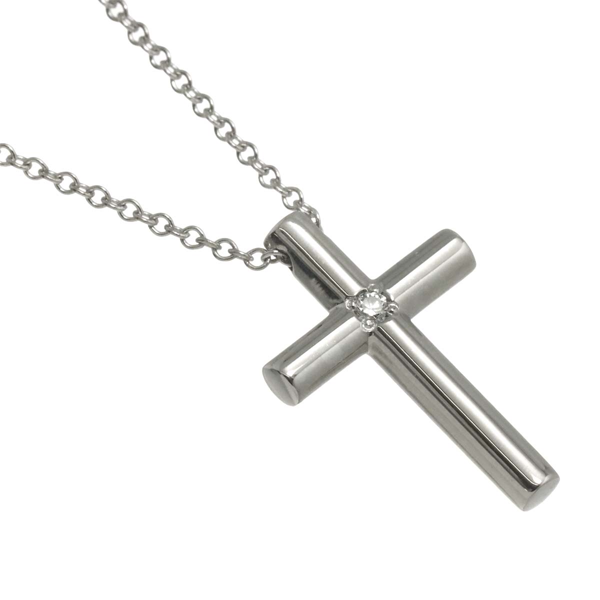 Cross Diamond Necklace 18K White Gold 750