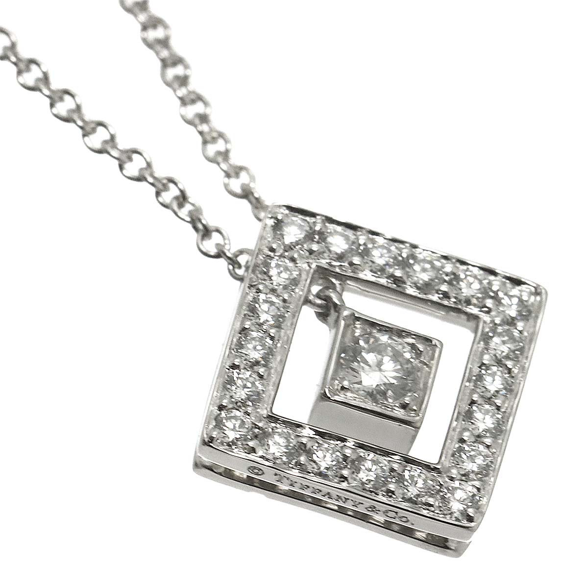 Open Square Diamond Necklace Platinum