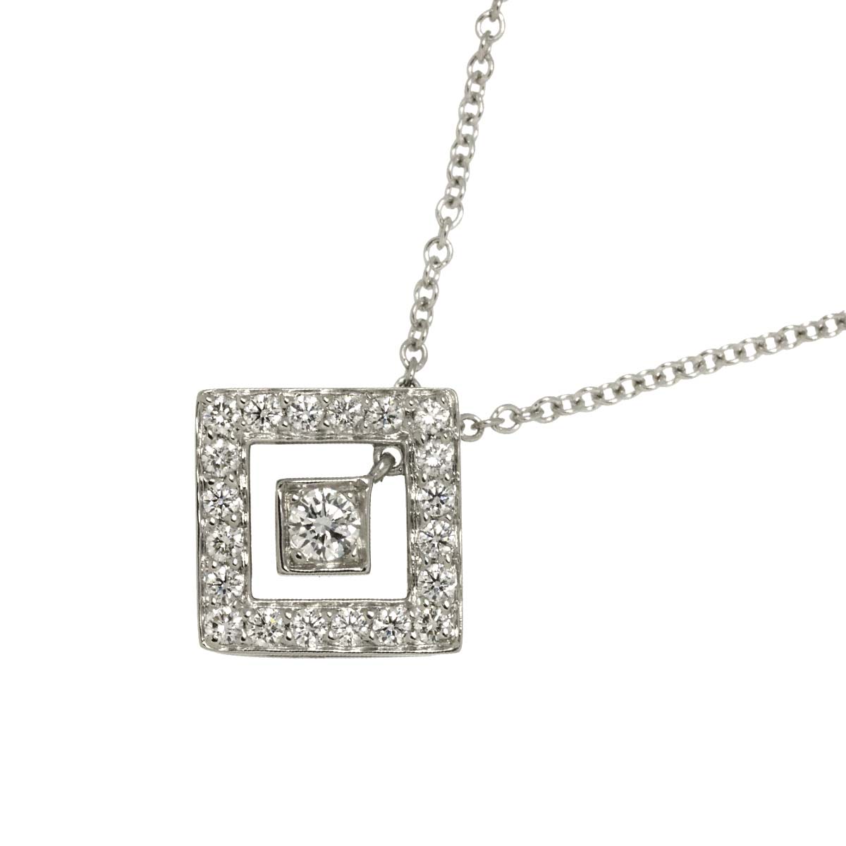 Open Square Diamond Necklace Platinum