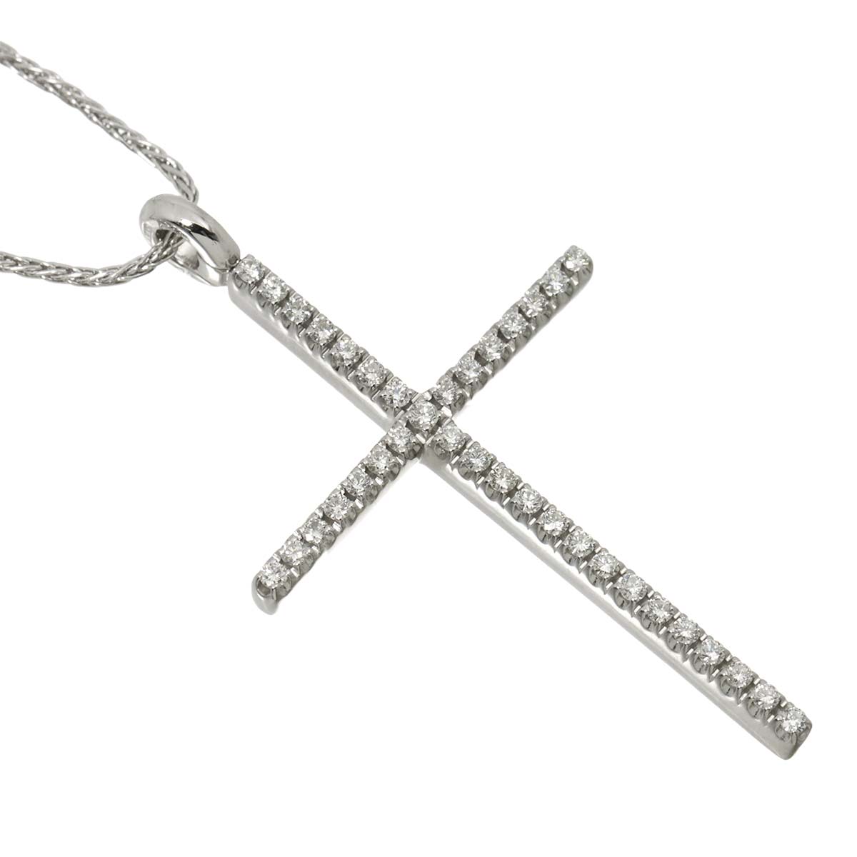 Mystery Cross Diamond Necklace 18K White Gold 750